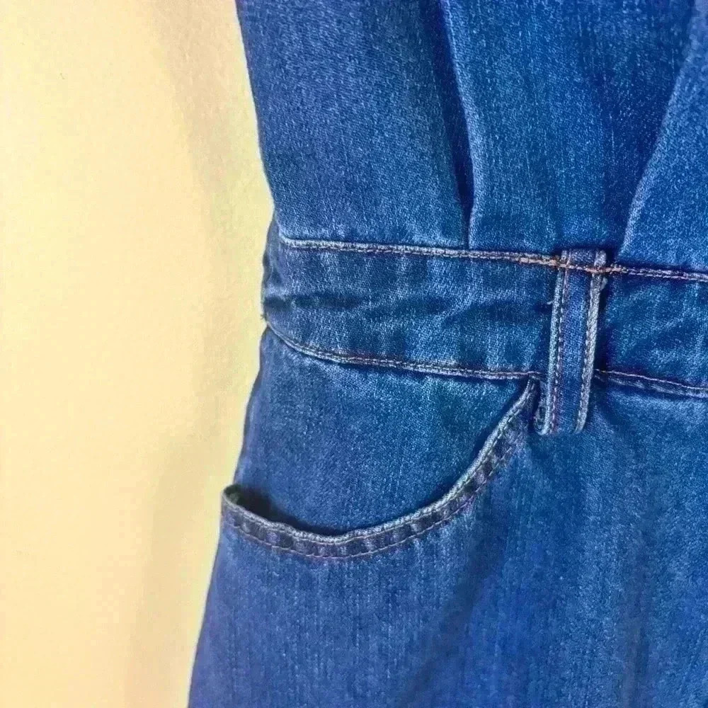 Le Lis Denim “70’s” Retro Collared Button Down Fitted Raw Hem Jean Dress Size M - Picture 8 of 16